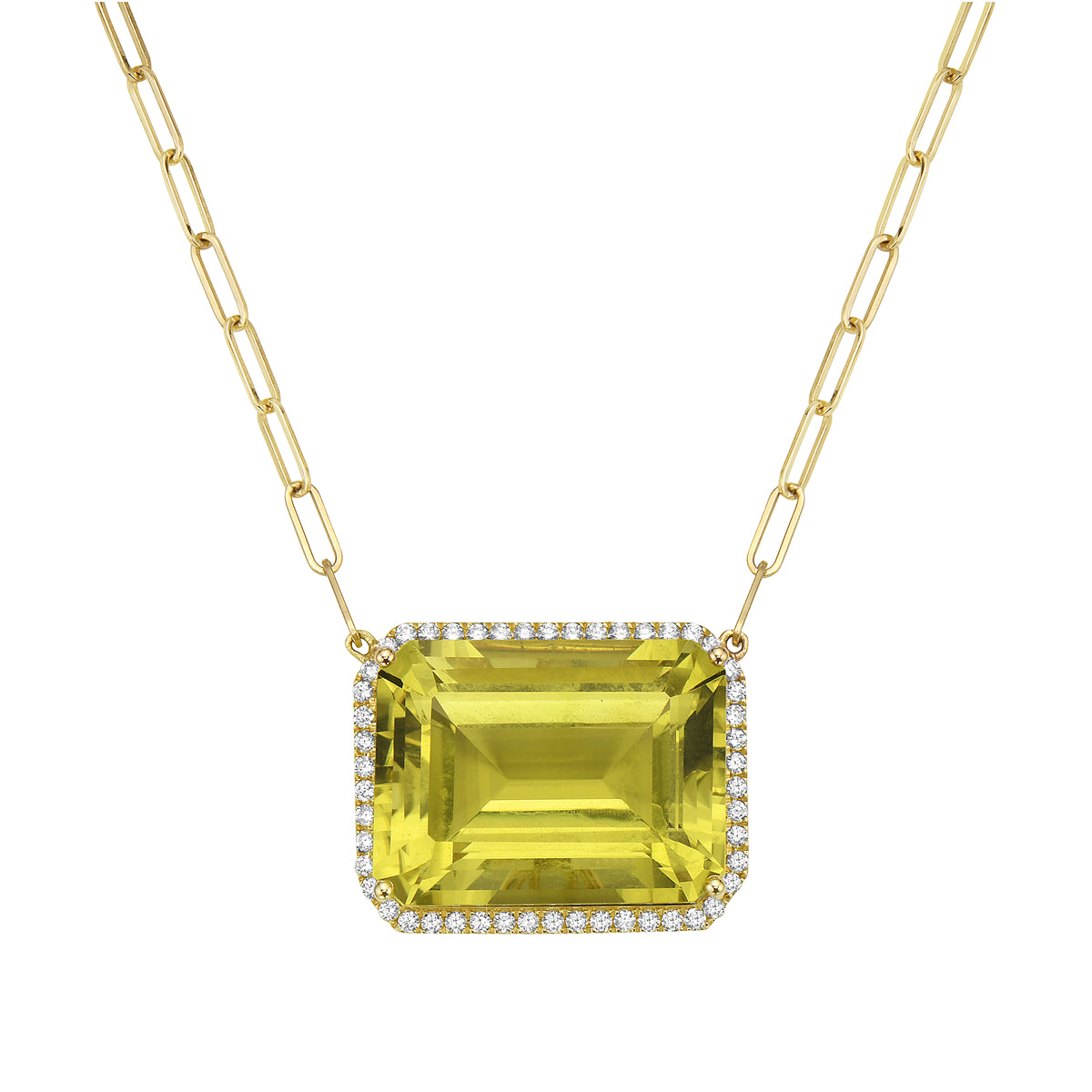 14K Yellow Gold Green Quartz Necklace, 22.17ct