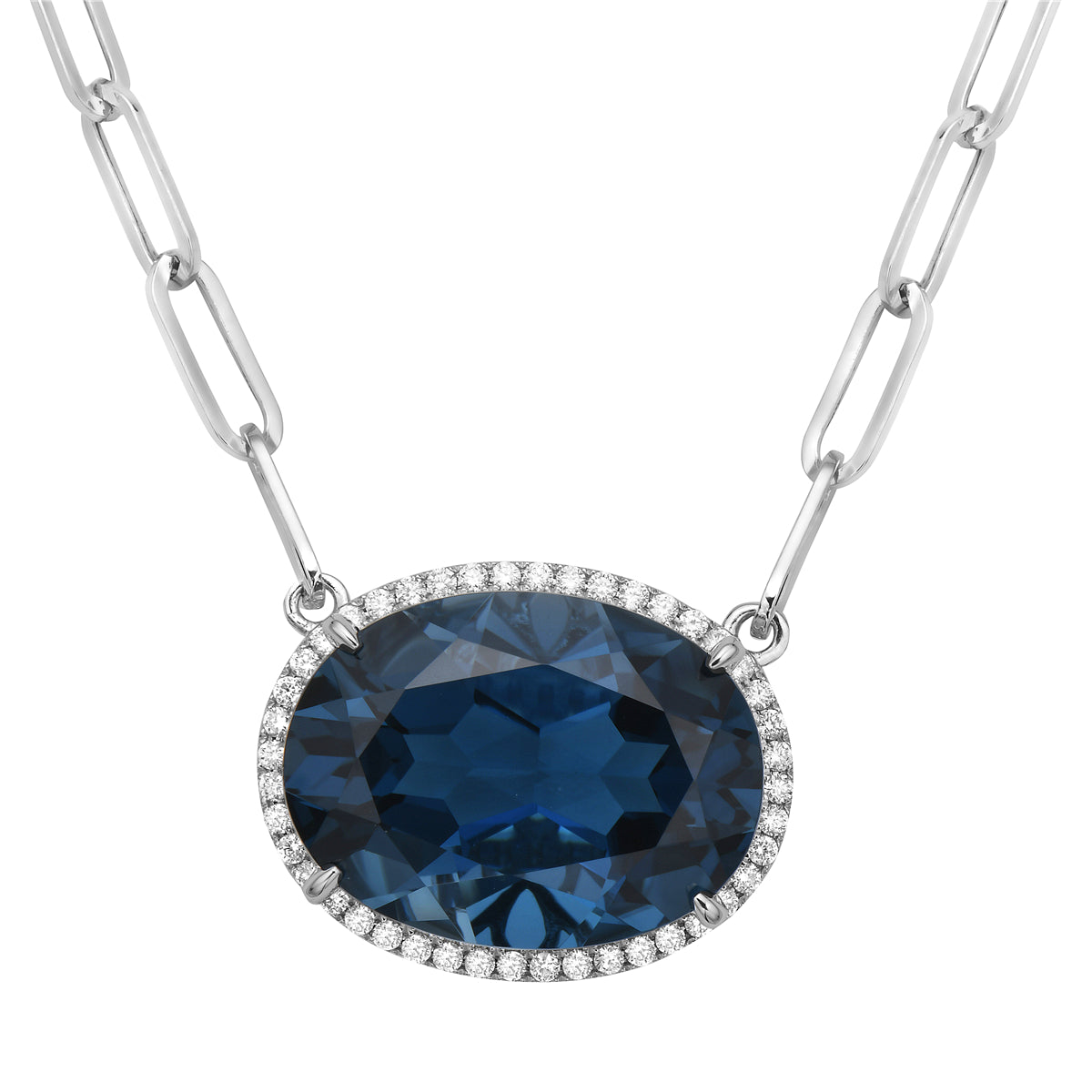 14K White Gold London Blue Topaz Necklace, 22.13ct