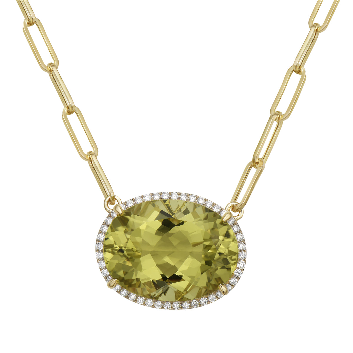 14K Yellow Gold Green Quartz Necklace, 17.66ct