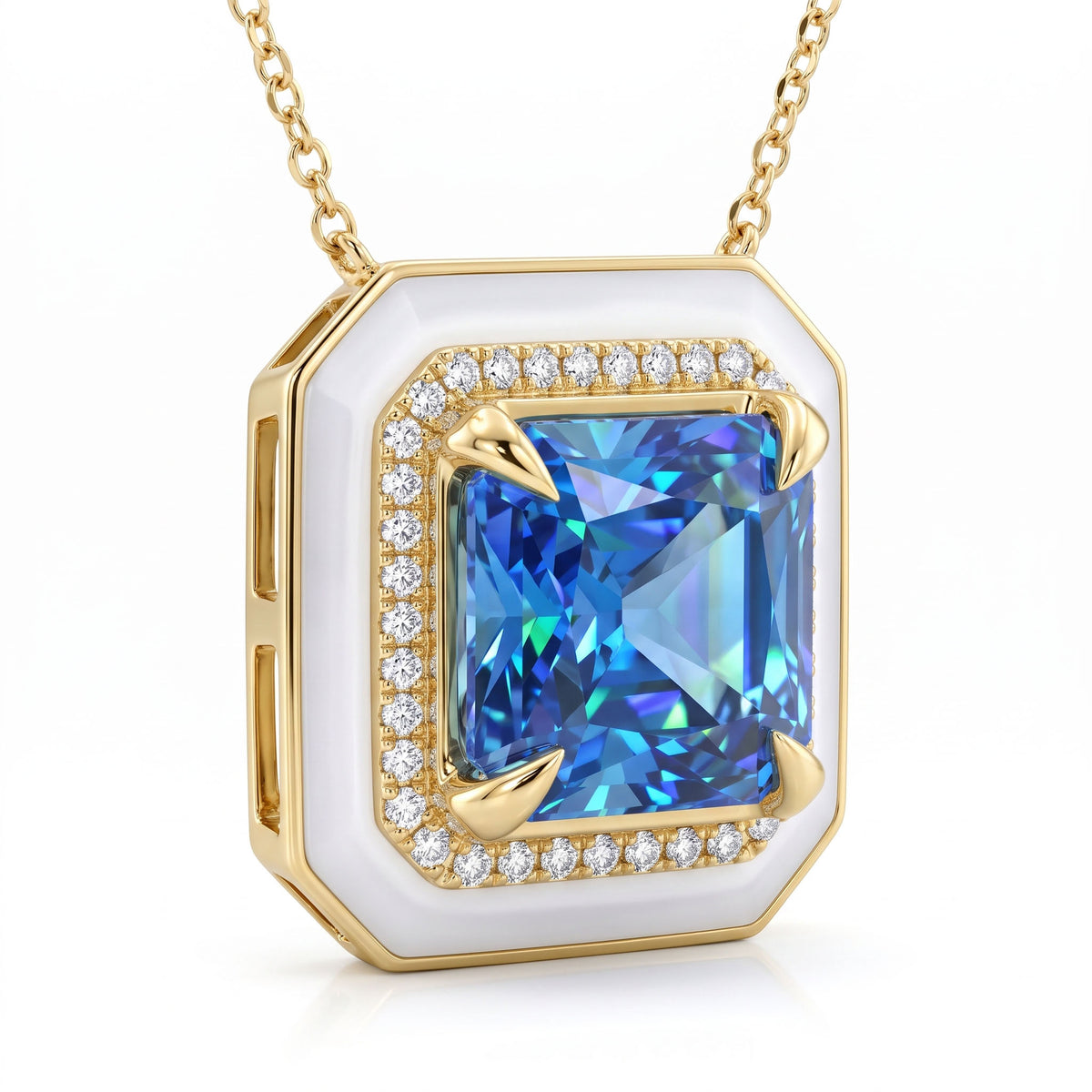 N090086CY-SWBT - Necklace 14KY/5.3G 1SWBT9-8.72CT 46RD-0.19CT Swiss Blue Topaz