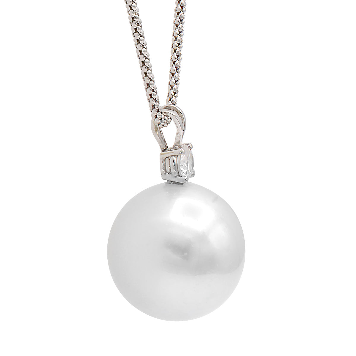 18K White Gold South Sea Pearl Pendant, 15-16mm, 0.24ct