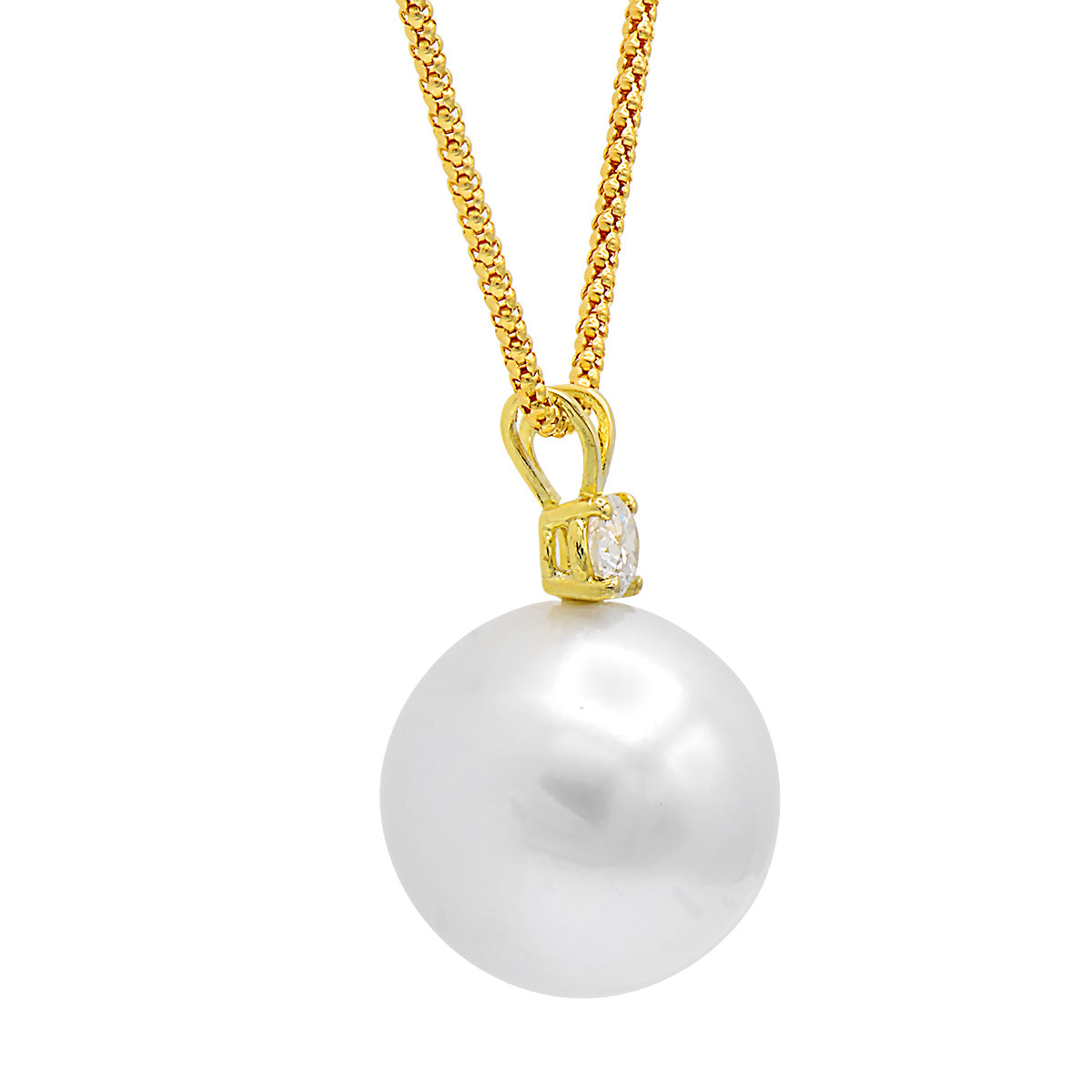 18K Yellow Gold South Sea Pearl Pendant, 15-16mm, 0.24ct