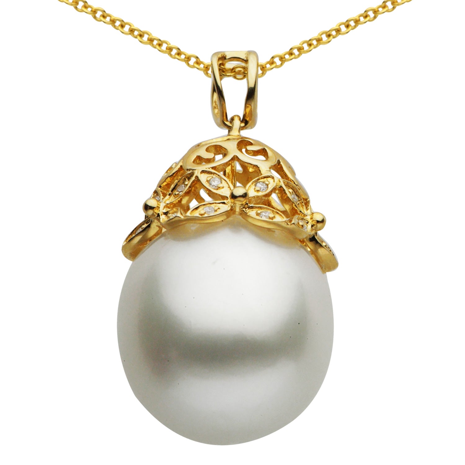 18KY White South Sea Pearl Pendant, 16-17mm