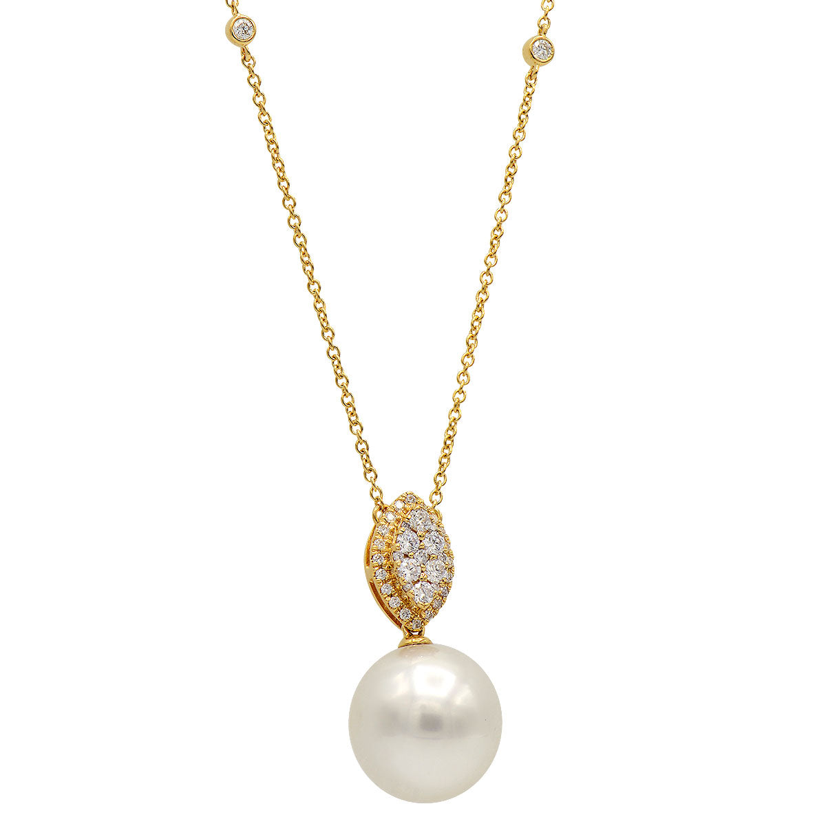 18K Yellow Gold South Sea Pearl Pendant, 12-13mm, 0.37ct