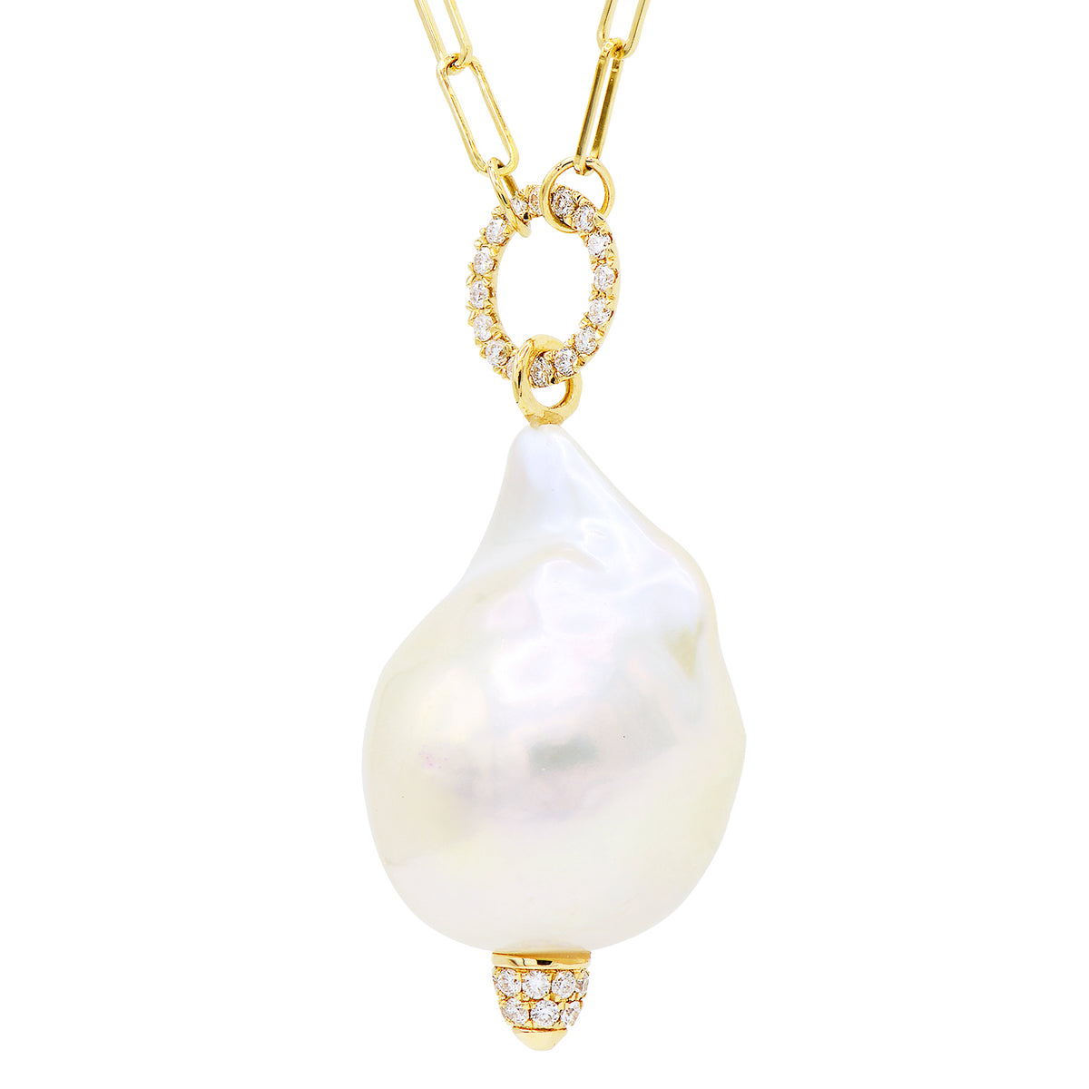 14K Yellow Gold Freshwater Pearl Pendant, 14-15mm, 0.2ct