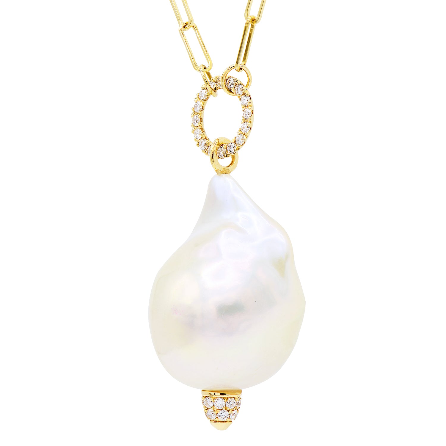 18K Yellow Gold Freshwater Baroque Pearl Pendant, 15-16mm, 0.23ct