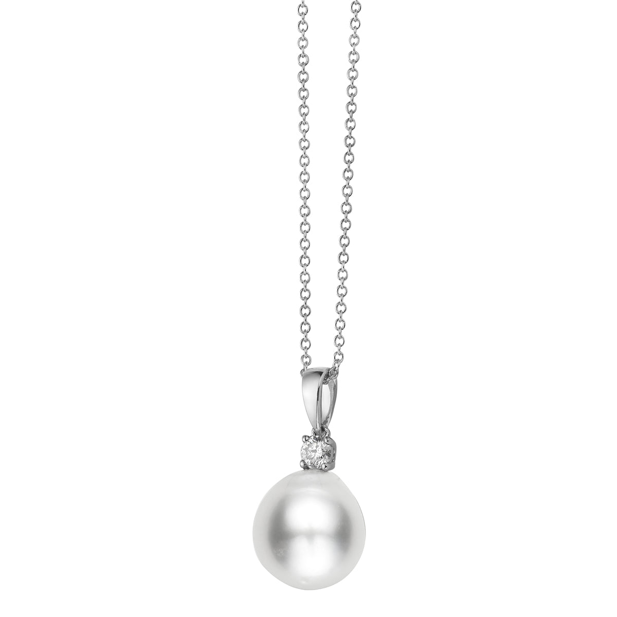 14K White Gold South Sea Pearl Pendant, 10-11mm, 0.1ct