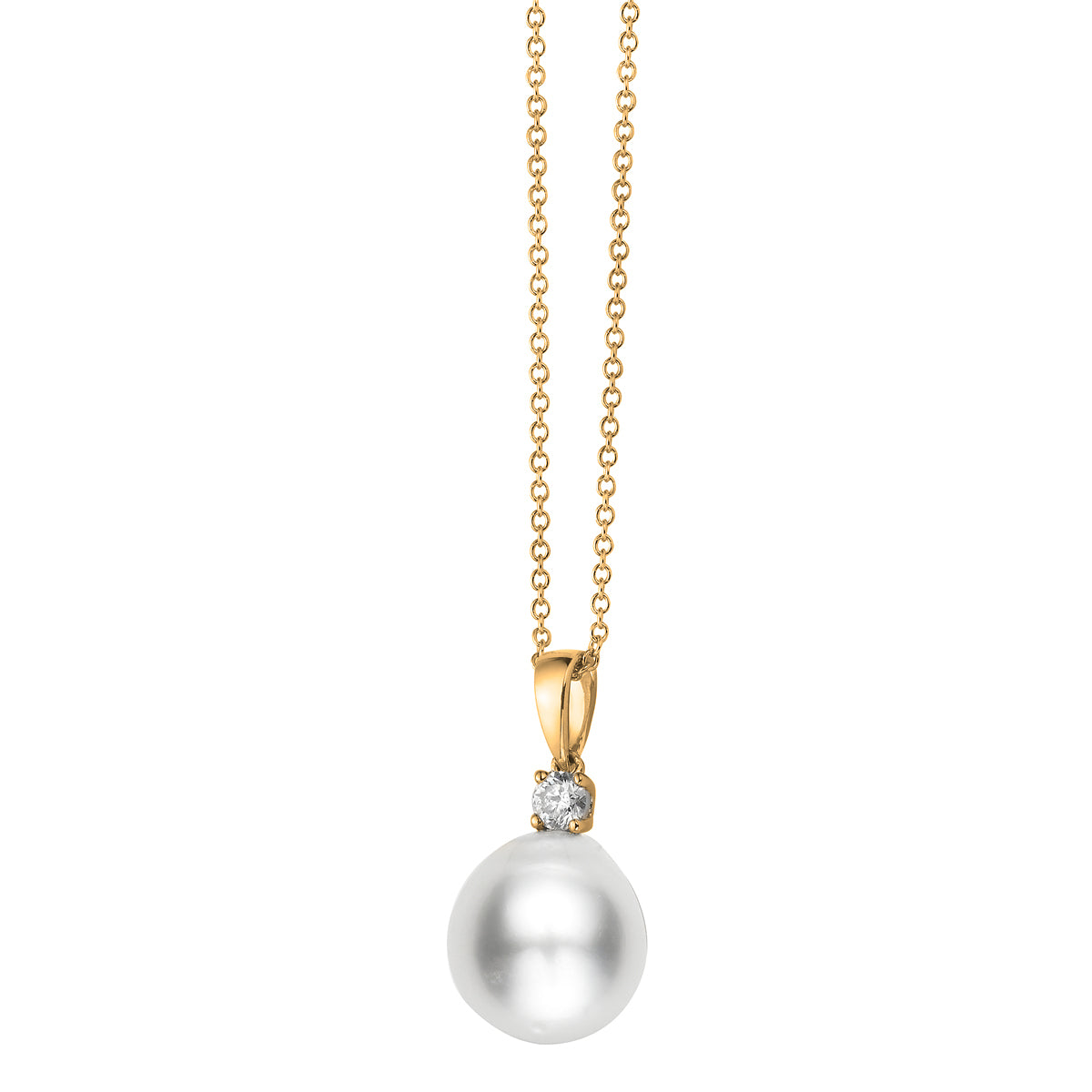 14K Yellow Gold South Sea Pearl Pendant, 10-11mm, 0.1ct