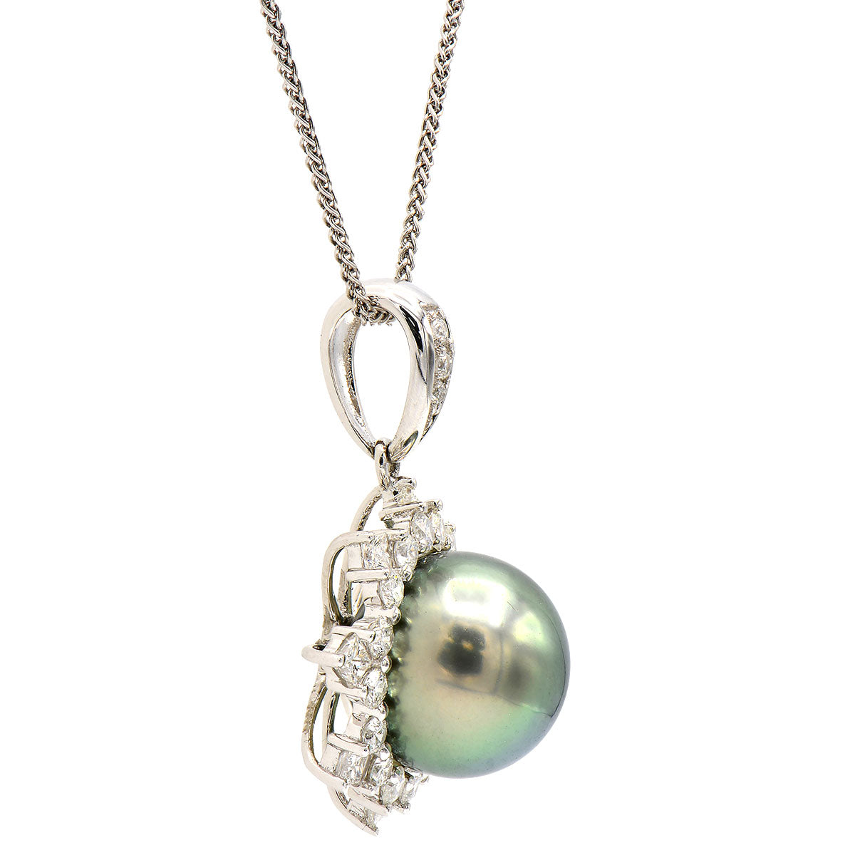 18K White Gold South Sea Pearl Pendant, 11-12mm, 0.9ct