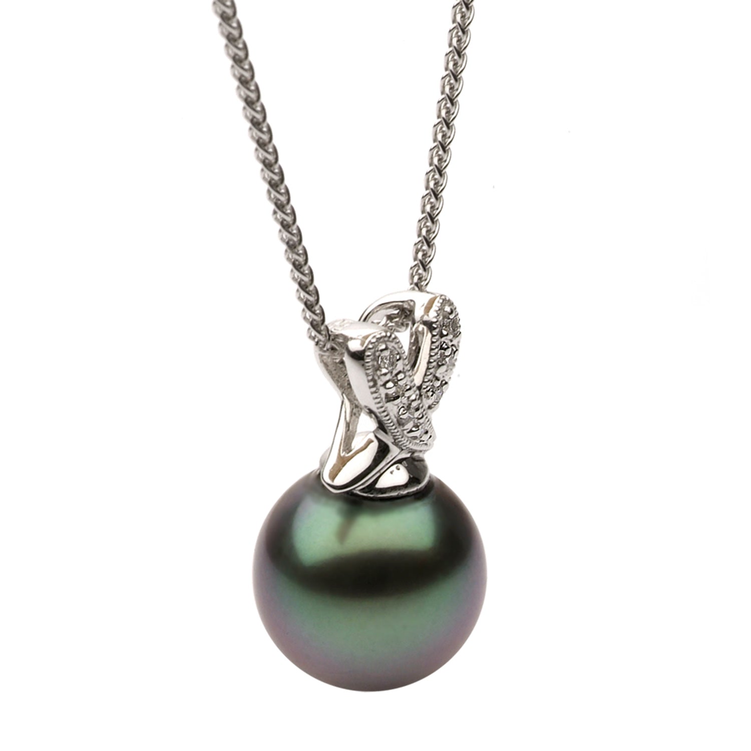 14K White Gold Tahitian Pearl Pendant, 11-12mm, 0.02ct