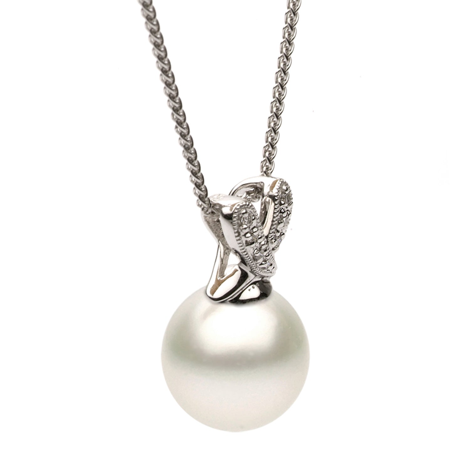 14K White Gold South Sea Pearl Pendant, 10-11mm, 0.03ct