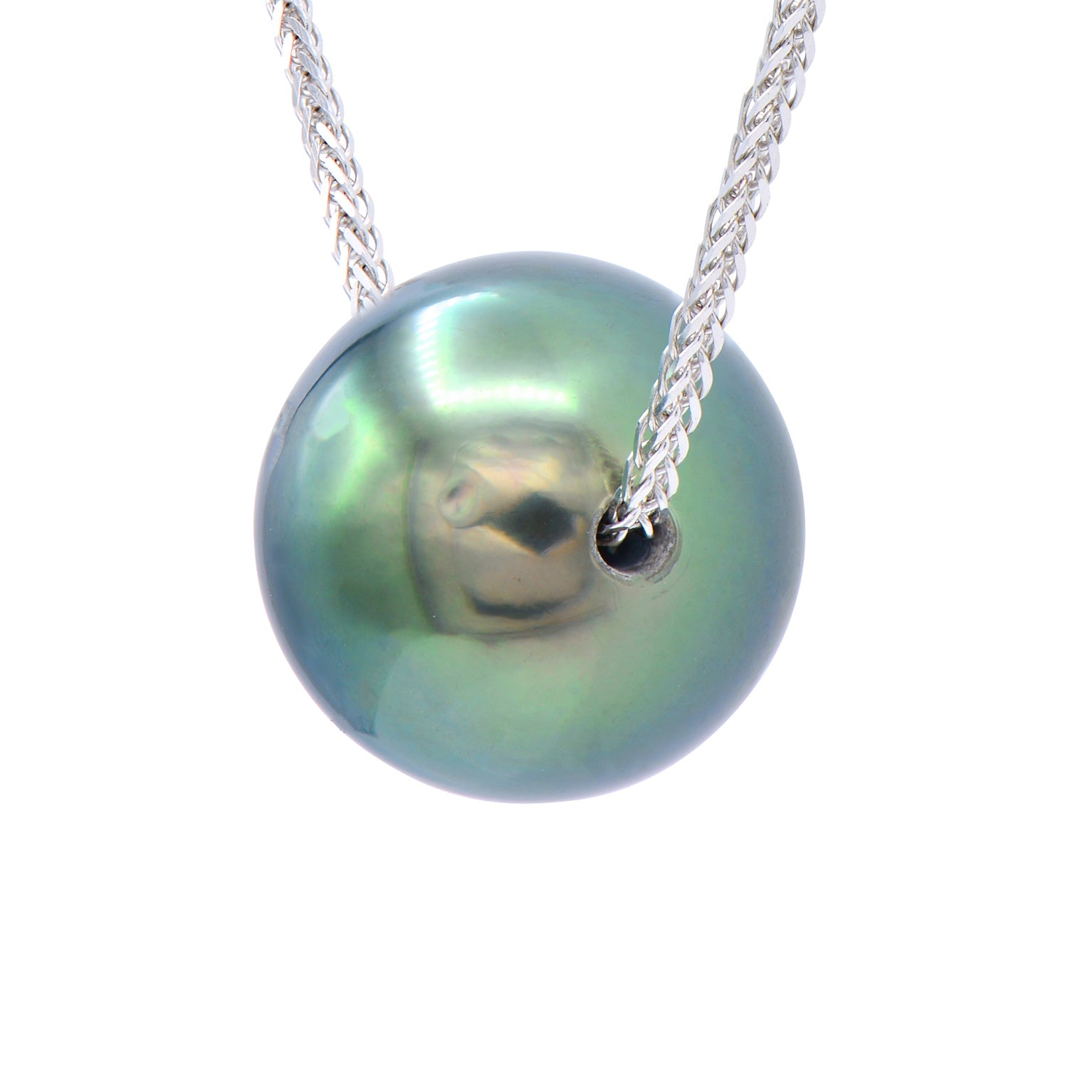 18K White Gold Tahitian Pearl Pendant, 13-14mm