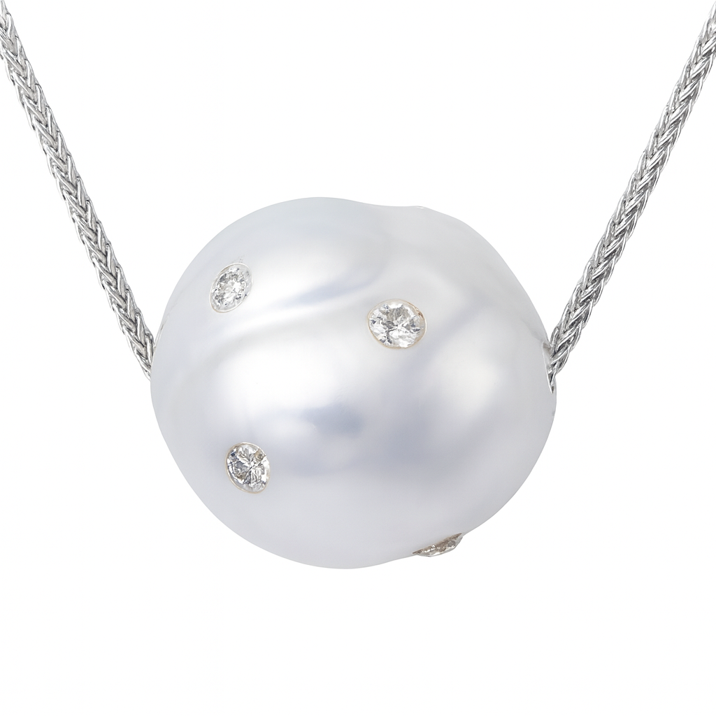 18K White Gold South Sea Pearl Pendant, 16-17mm