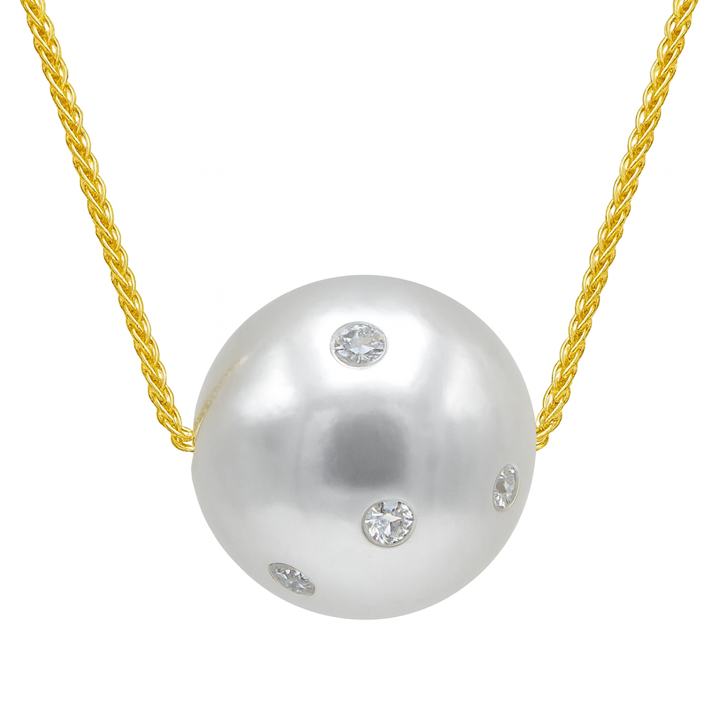 18K Yellow Gold South Sea Pearl Pendant, 17-18mm, 0.23ct