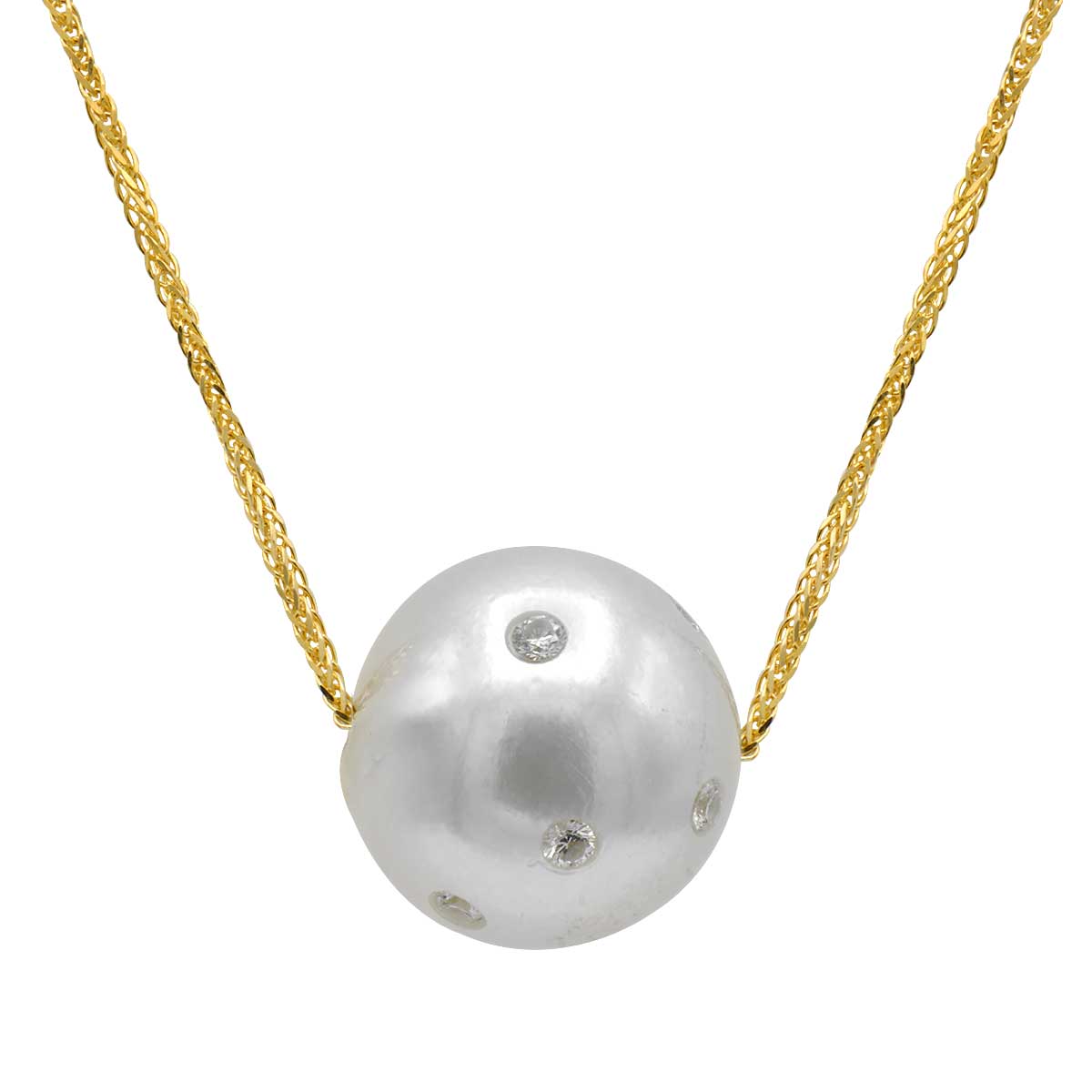 18K Yellow Gold South Sea Pearl Pendant, 17-18mm, 0.23ct