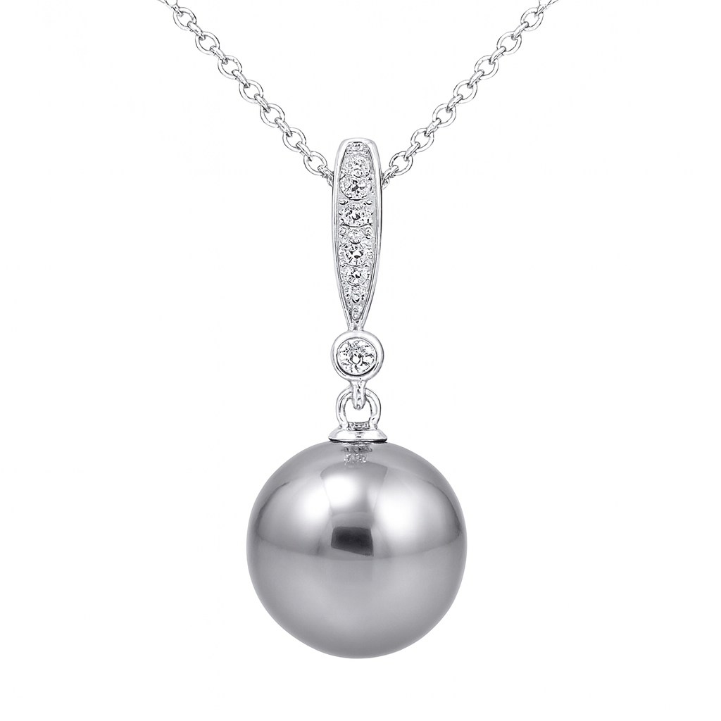 14K White Gold Tahitian Pearl Pendant, 10-11mm, 0.02ct