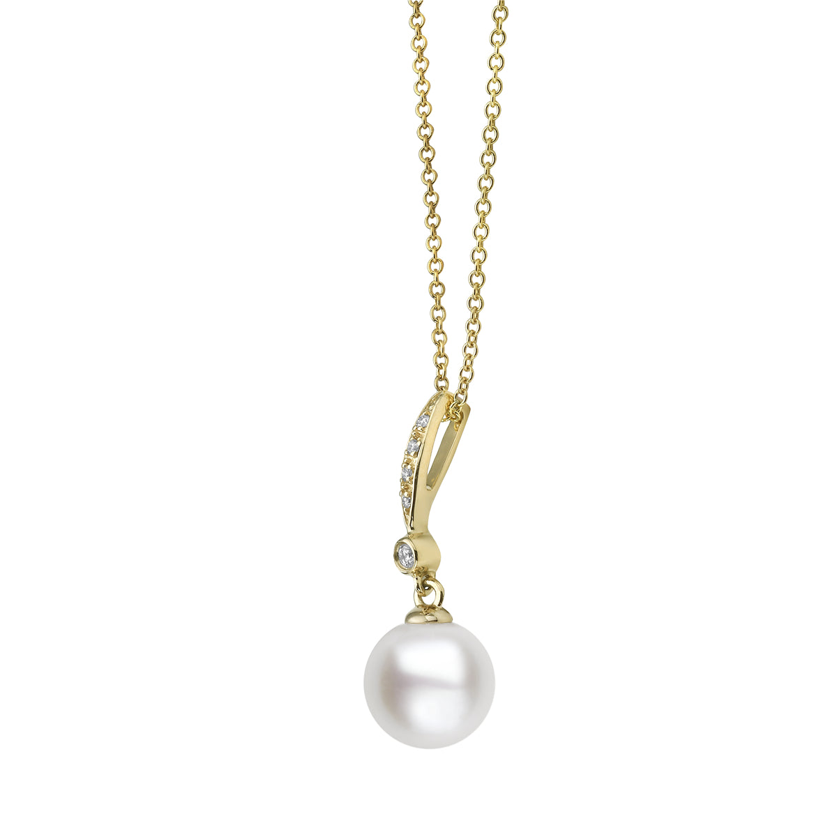 14K Yellow Gold Freshwater Pearl Pendant, 8-9mm, 0.03ct