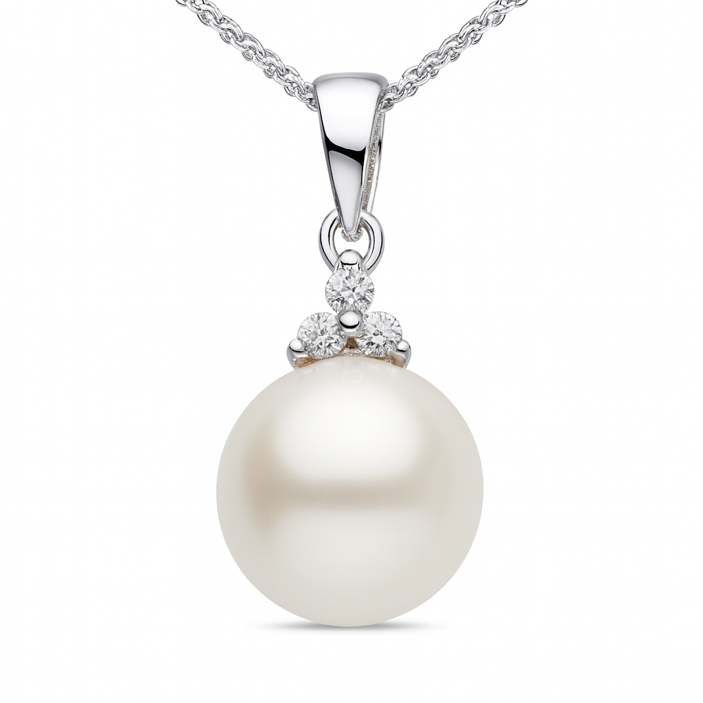 14K Yellow Gold Freshwater Pearl Pendant, 8.50-9mm, 0.06ct