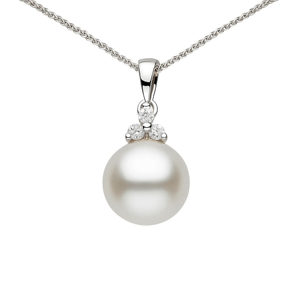 14K Yellow Gold Freshwater Pearl Pendant, 9.50-10mm, 0.07ct