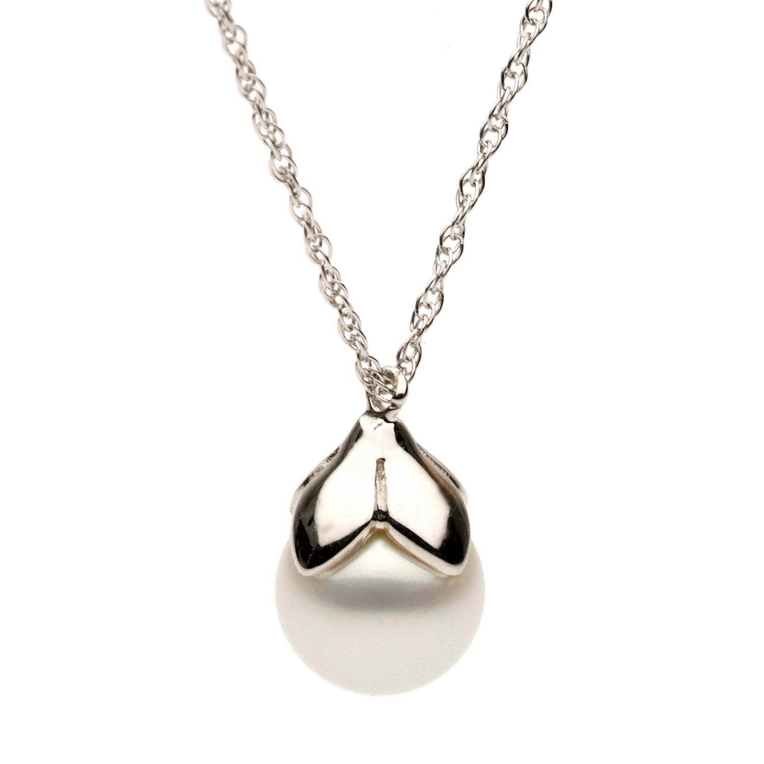 14K White Gold Freshwater Pearl Pendant, 9-10mm
