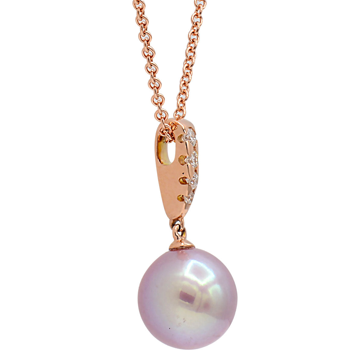 14K Rose Gold Freshwater Pearl Pendant, 9-10mm, 0.15ct