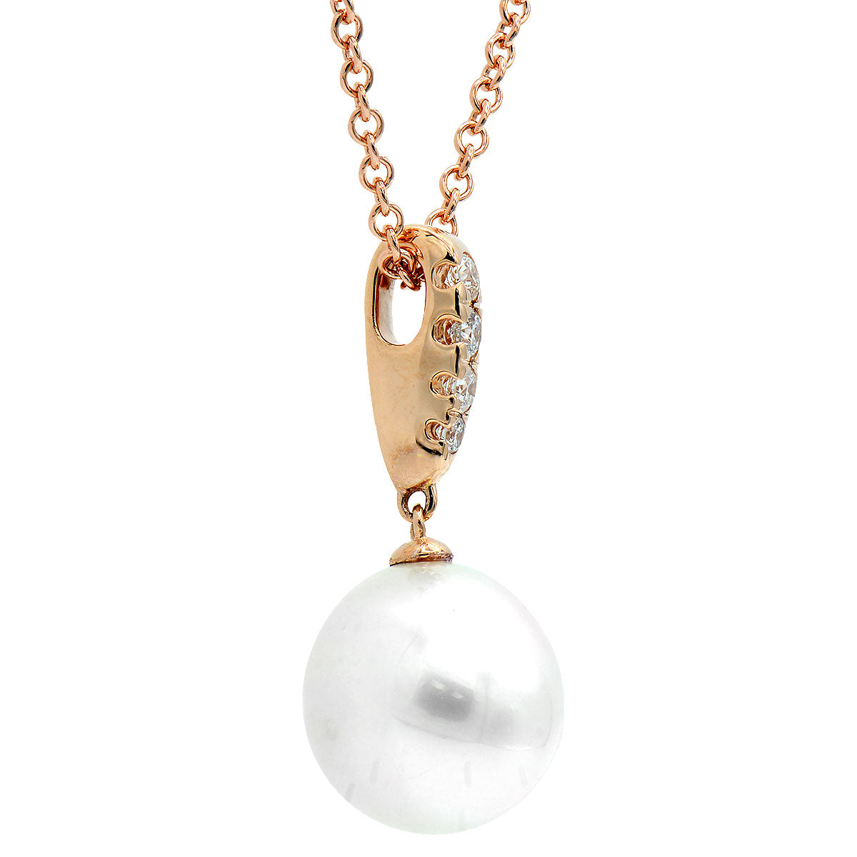 14K Rose Gold South Sea Pearl Pendant, 10-11mm, 0.15ct