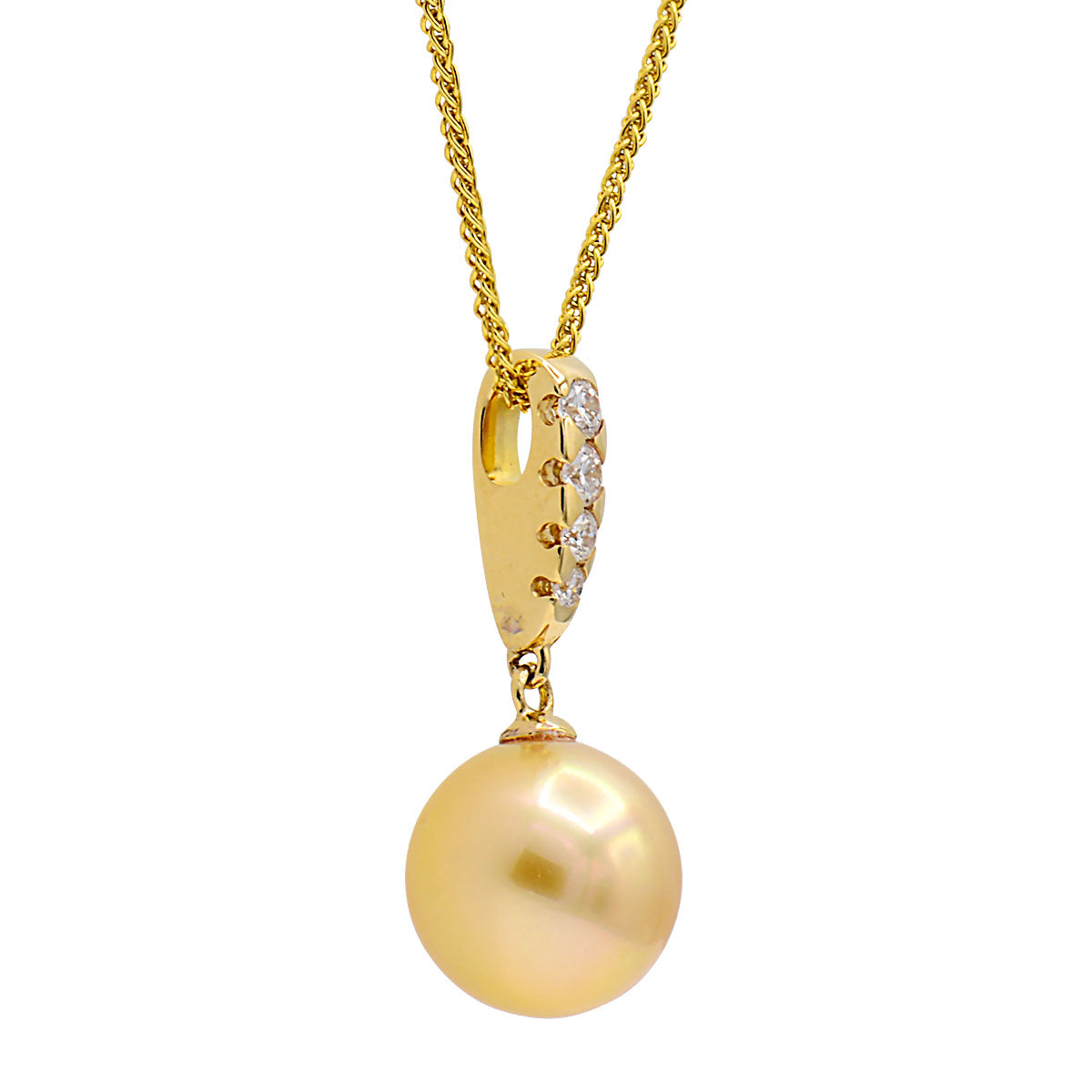 14K Yellow Gold Pearl Pendant, 11-12mm, 0.15ct