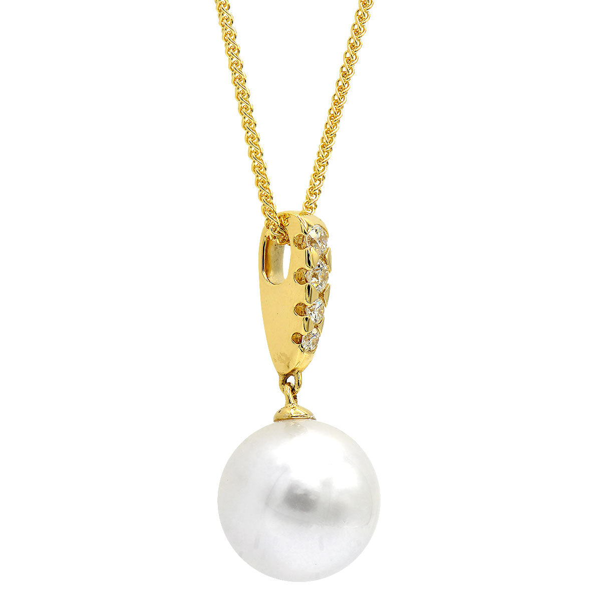 14K Yellow Gold South Sea Pearl Pendant, 10-11mm, 0.15ct