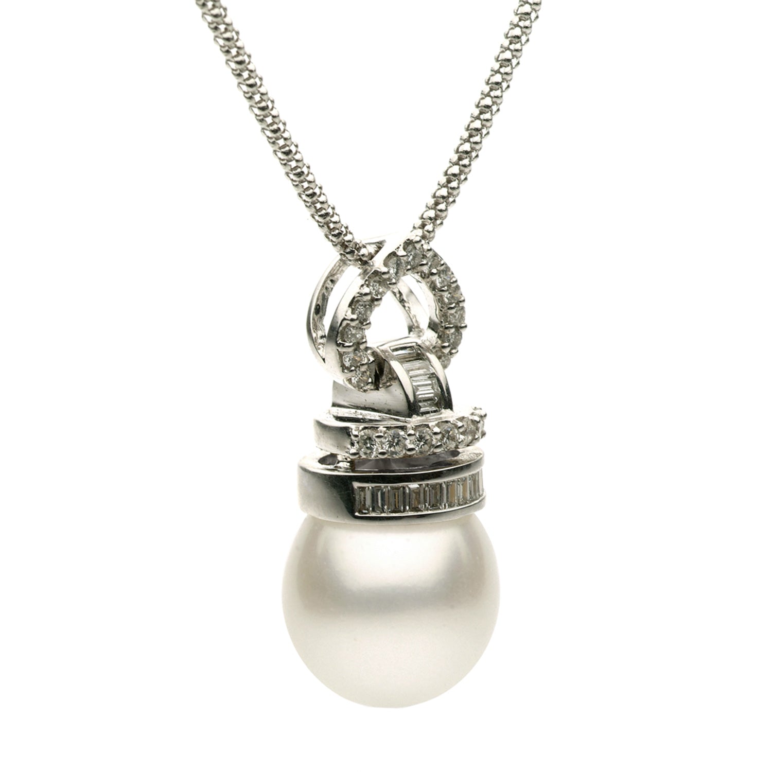 18K White Gold South Sea Pearl Pendant, 13-14mm, 0.29ct