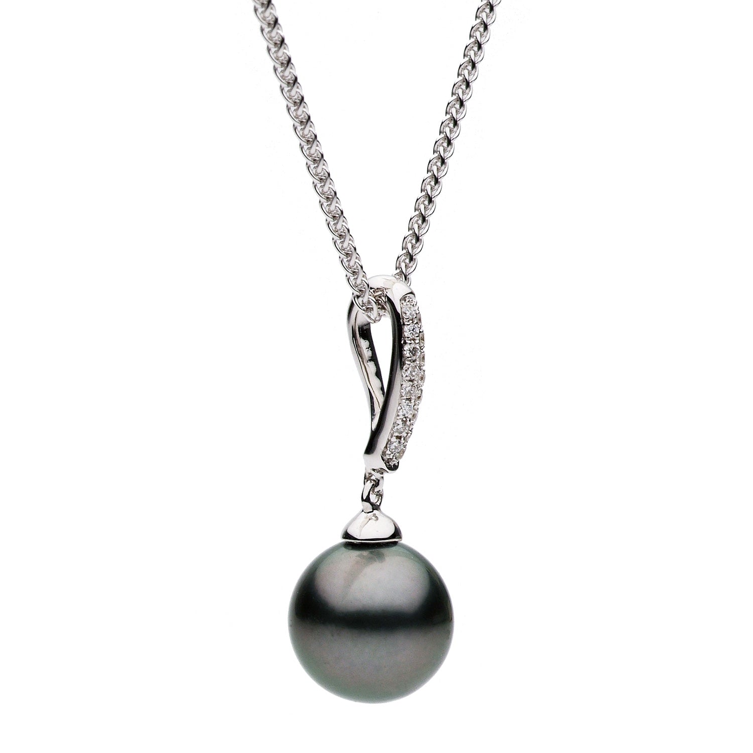 18K White Gold Tahitian Pearl Pendant, 8-9mm, 0.04ct