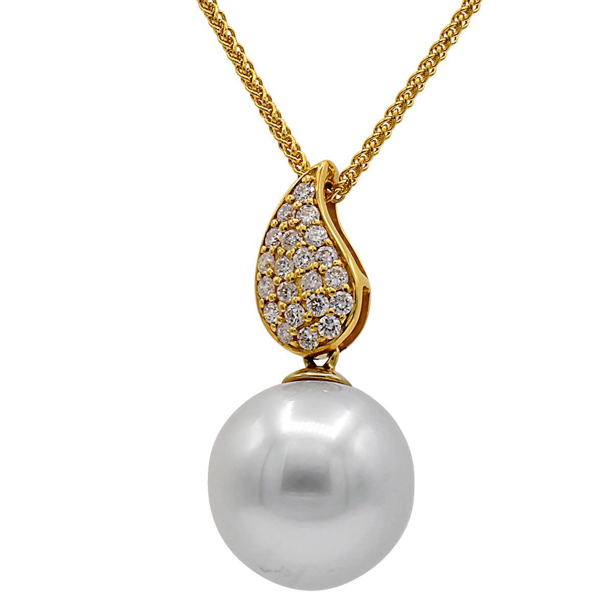 18KY White South Sea Pearl Pendant, 10-11mm