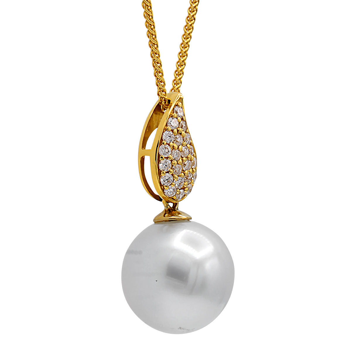 18K Yellow Gold South Sea Pearl Pendant, 10-11mm, 0.15ct