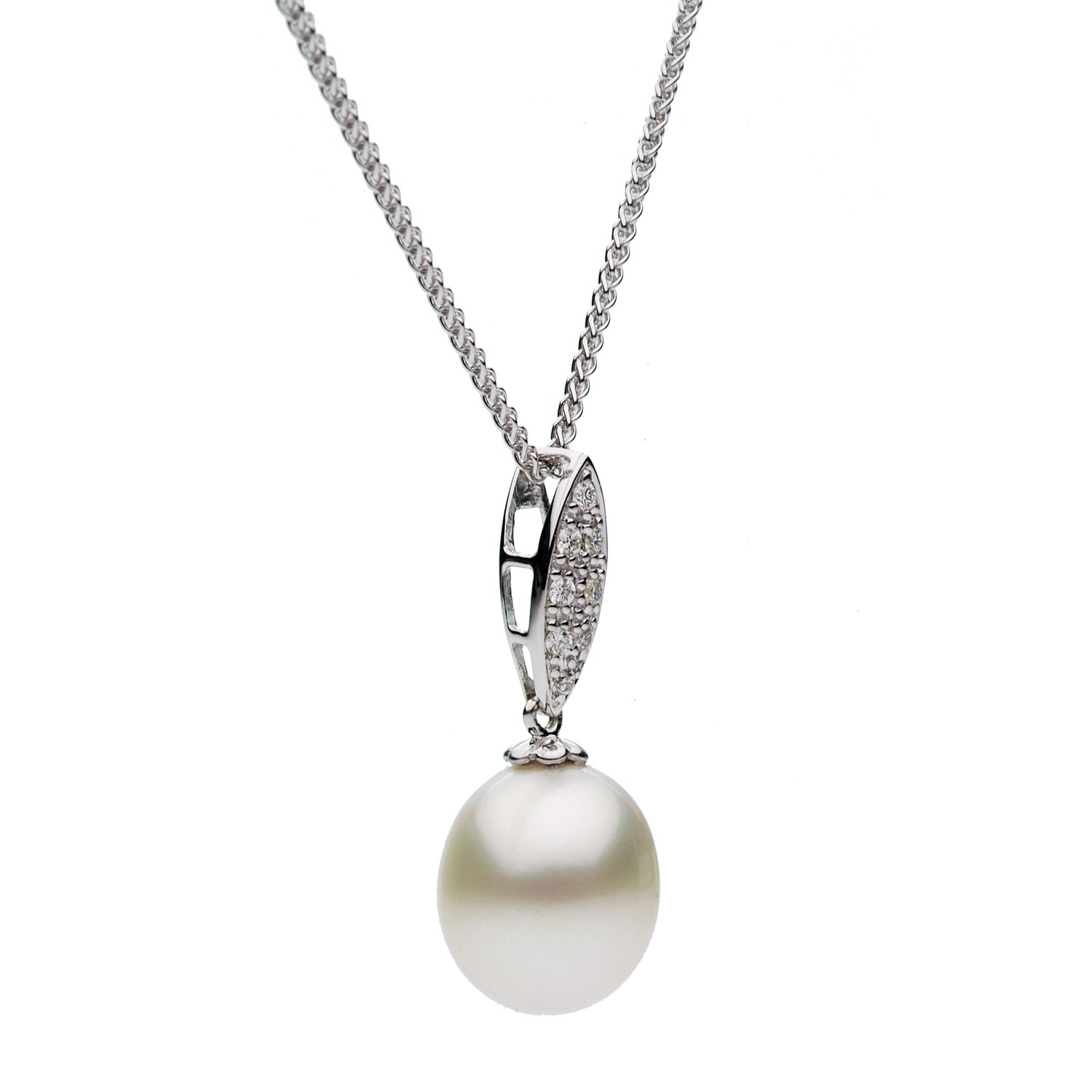 18K White Gold South Sea Pearl Pendant, 10-11mm, 0.06ct