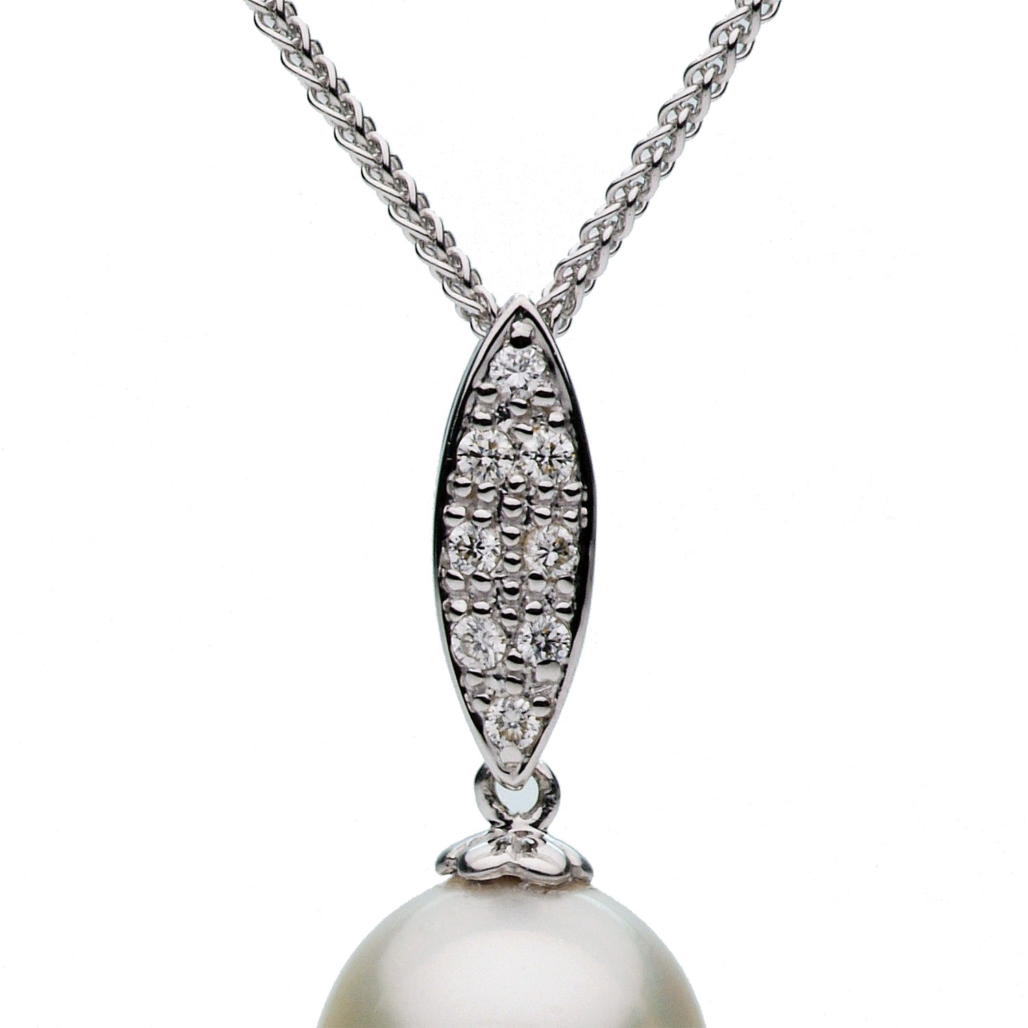 18K White Gold South Sea Pearl Pendant, 10-11mm, 0.06ct