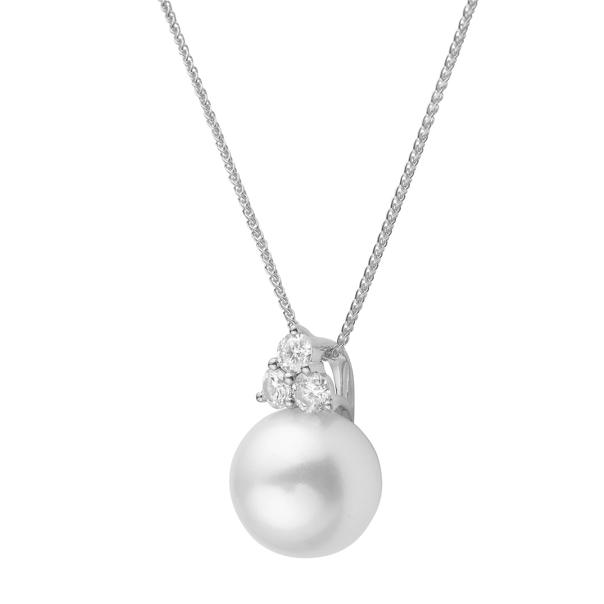 18K White Gold South Sea Pearl Pendant, 10-11mm, 0.34ct