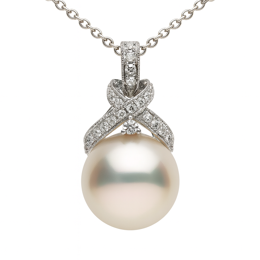 18K White Gold South Sea Pearl Pendant, 13-14mm