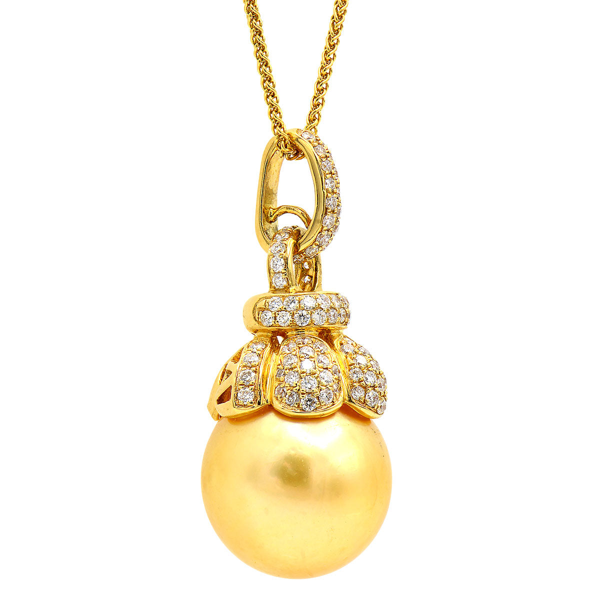 18K Yellow Gold Diamond Pendant, 13-14mm