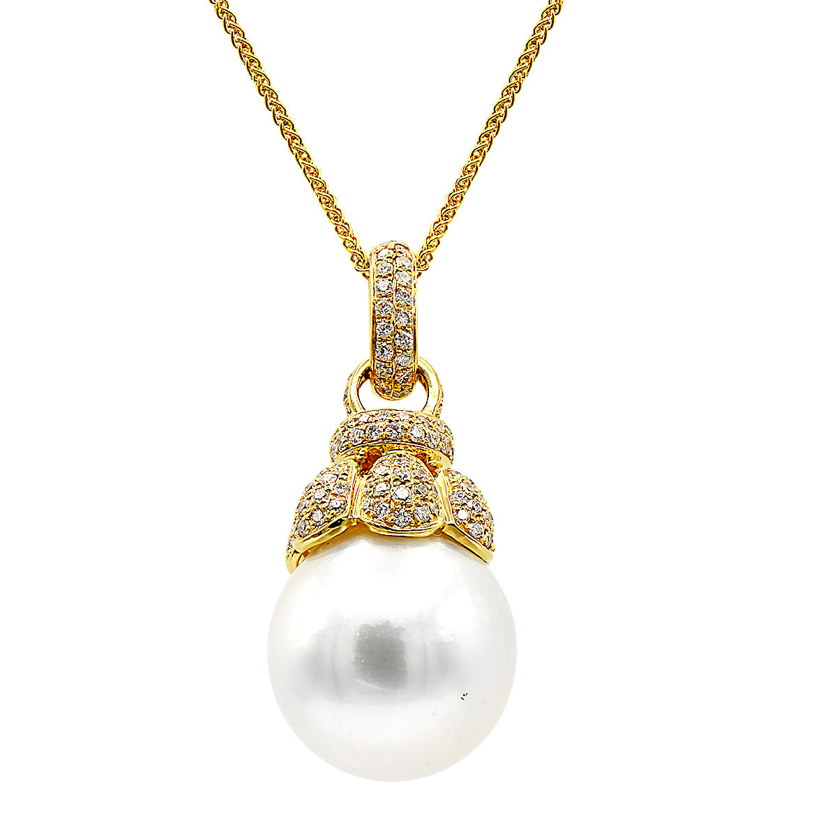 18KY White South Sea Pearl Pendant, 13-14mm