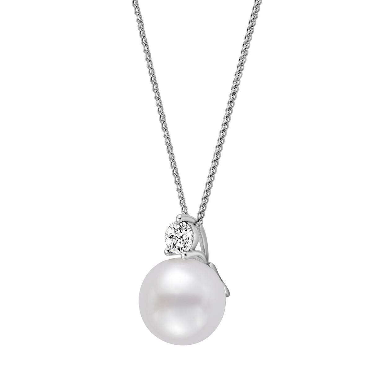 14K White Gold Freshwater Pearl Pendant, 10-11mm, 0.23ct