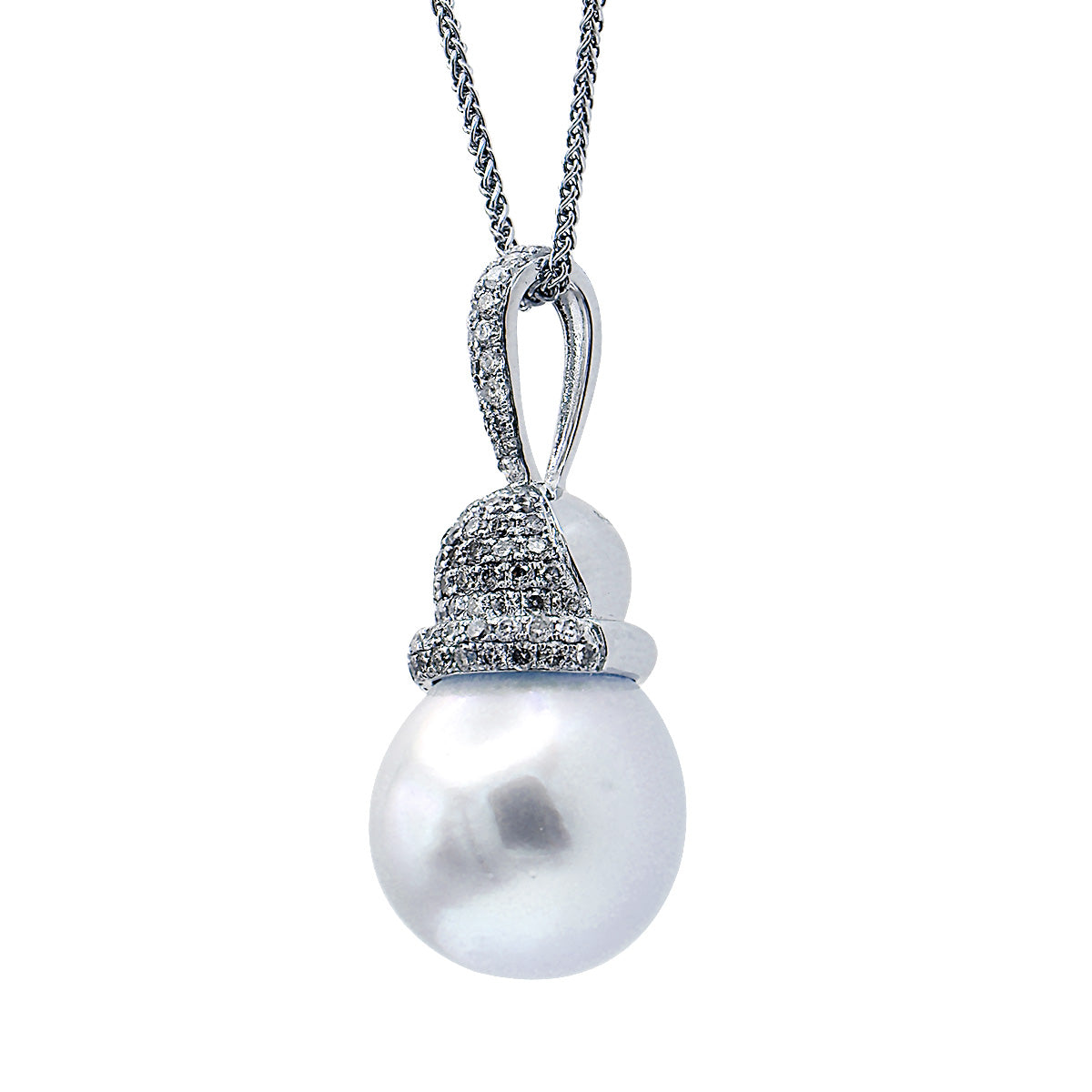 18K White Gold South Sea Pearl Pendant, 12-13mm