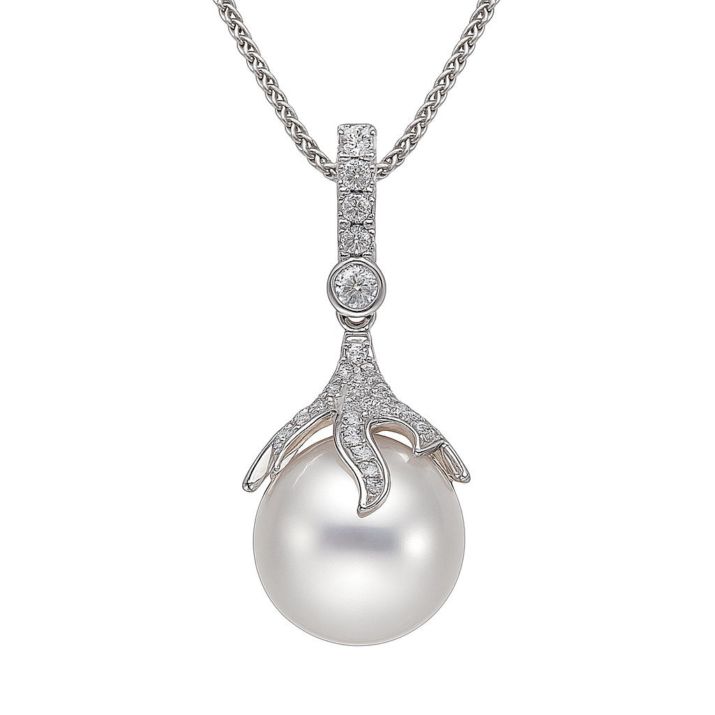 18K White Gold South Sea Pearl Pendant, 12-13mm