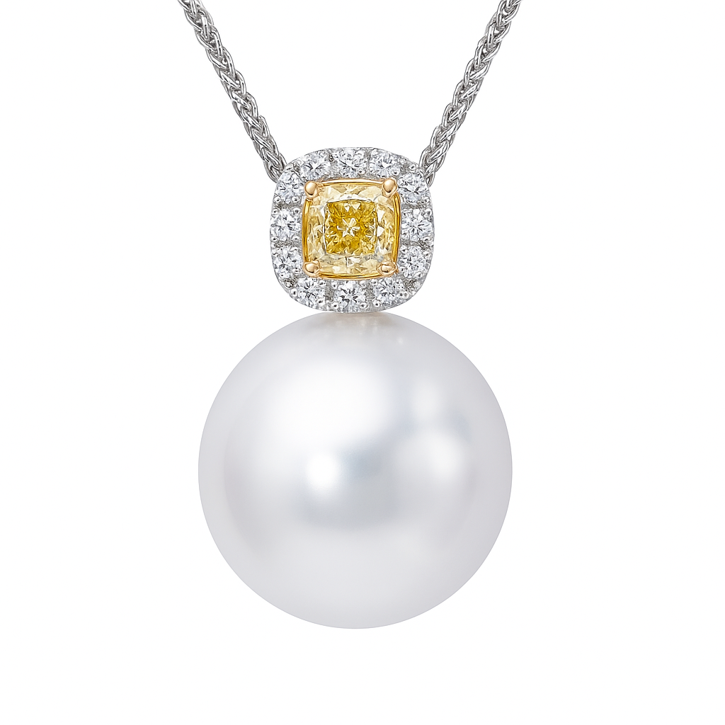 18K White Gold South Sea Pearl Pendant, 14-15mm