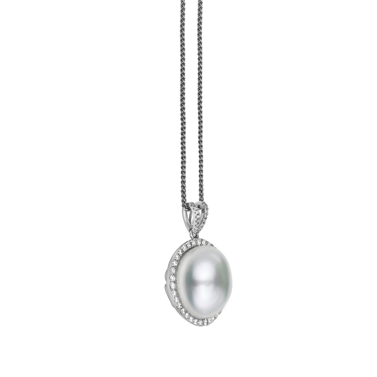 18K White Gold South Sea Pearl Pendant, 15-16mm, 0.3ct