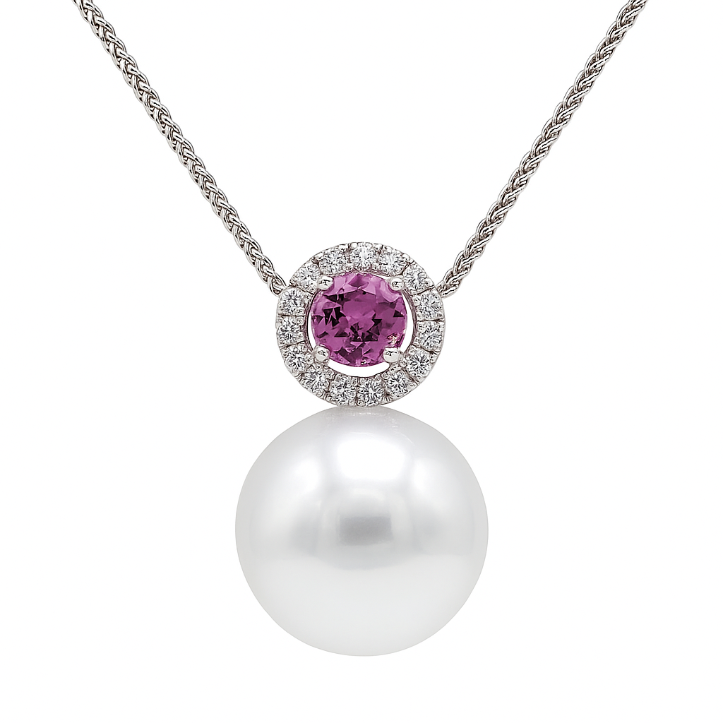 18K White Gold South Sea Pearl Pendant, 14-15mm