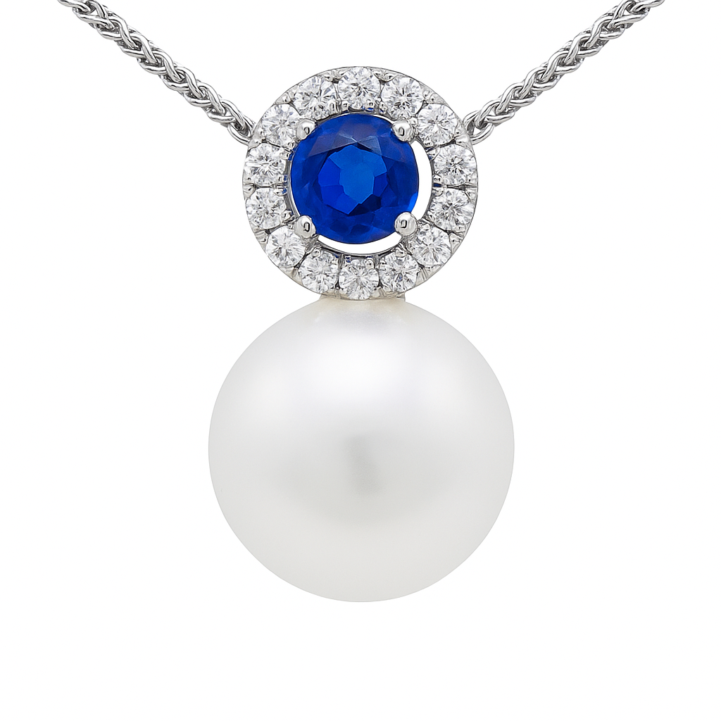14K White Gold Blue Sapphire Pendant, 11-12mm, 0.38ct