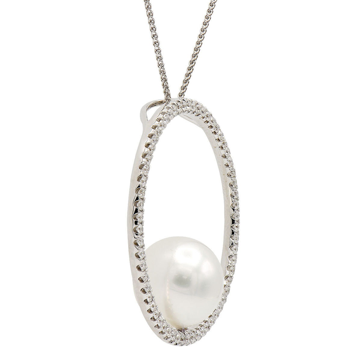 18K White Gold South Sea Pearl Pendant, 13-14mm, 1.04ct