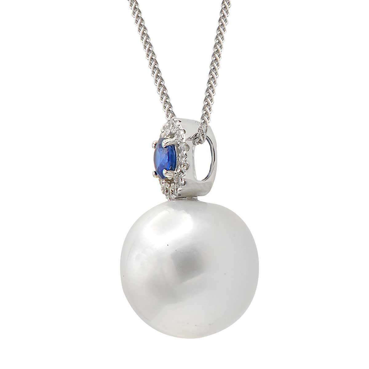 18K White Gold South Sea Pearl Pendant, 13-14mm, 0.58ct