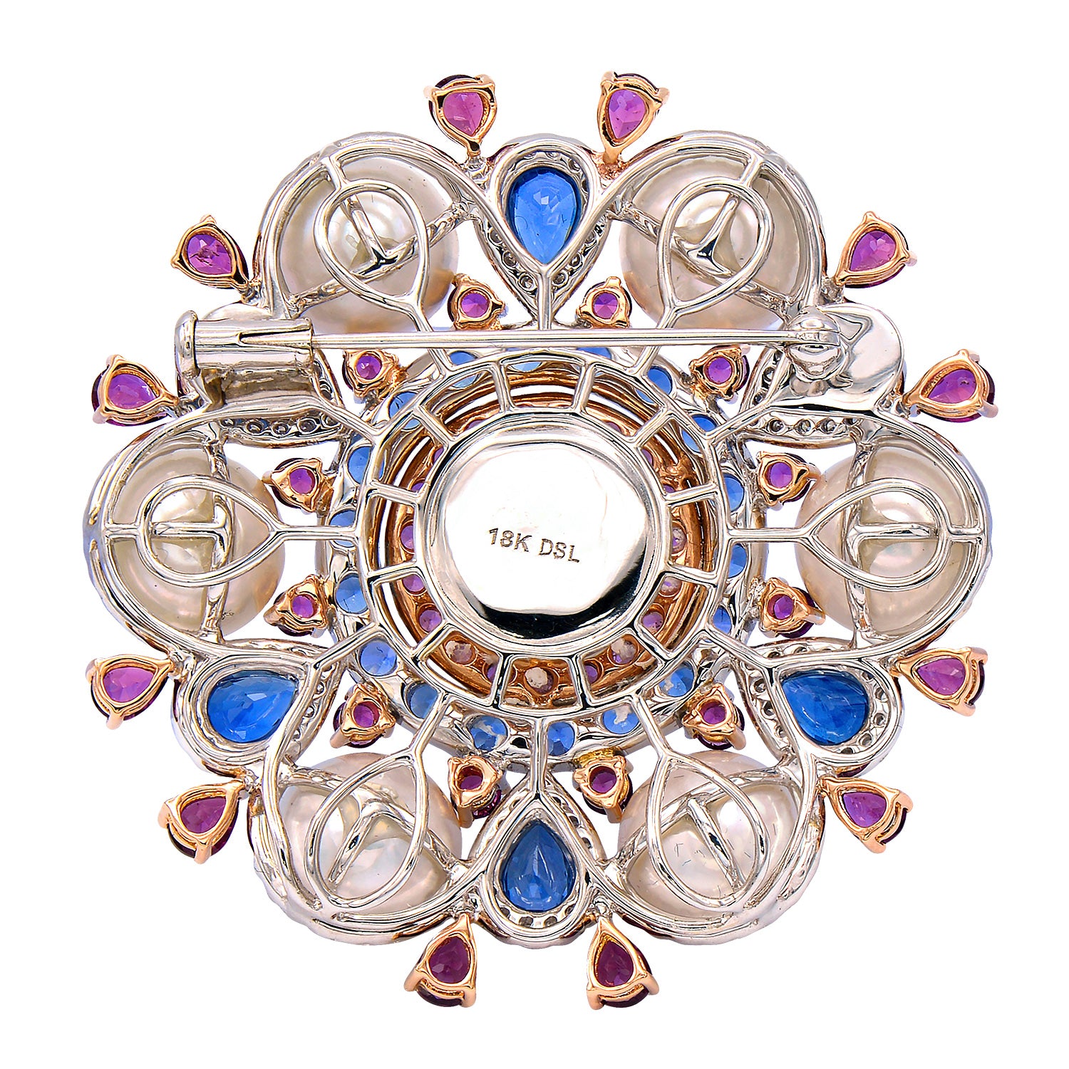 18K White Gold Blue Sapphire Brooch, 9-11mm, 11ct