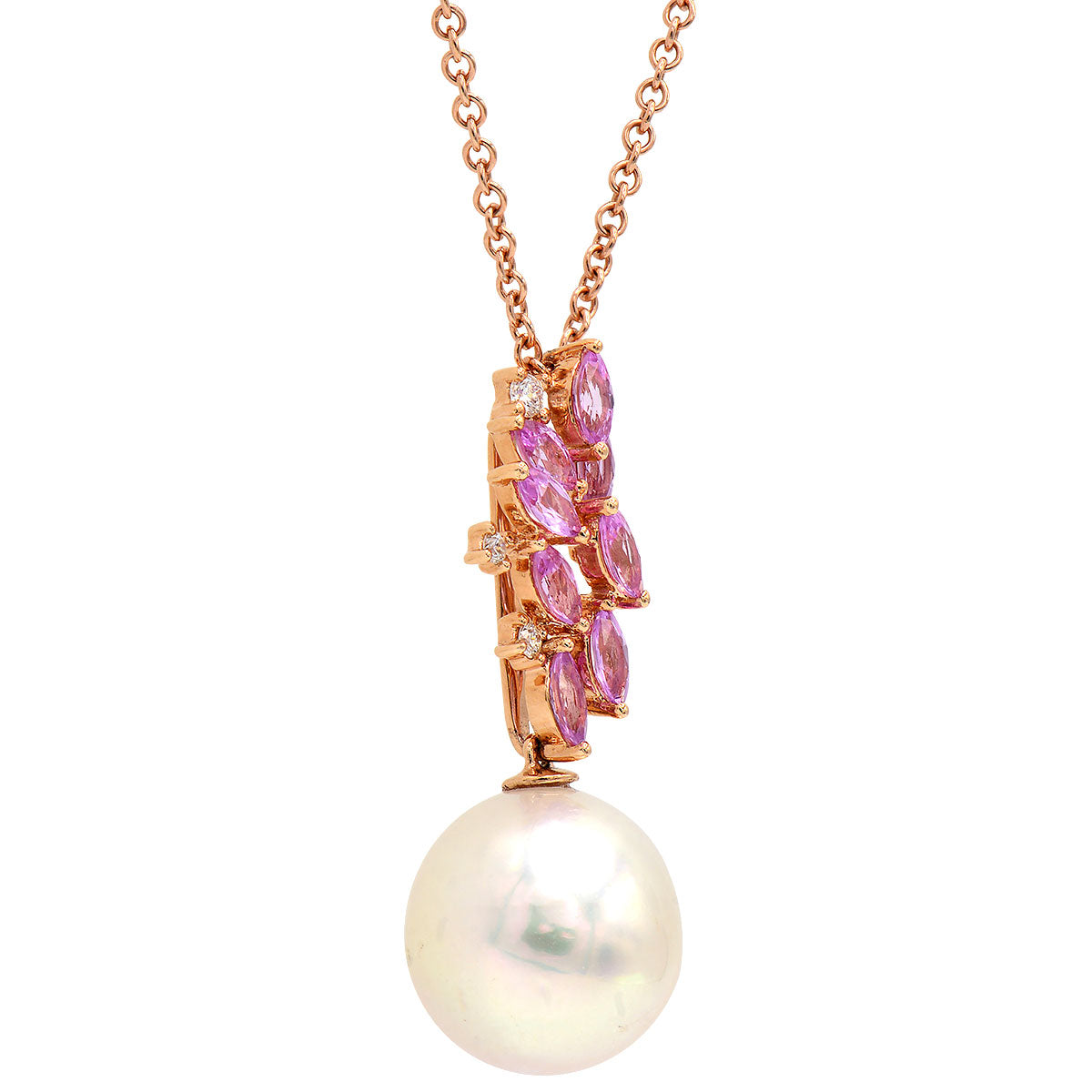 18K Rose Gold Freshwater Pearl Pendant, 12-13mm, 1.1ct