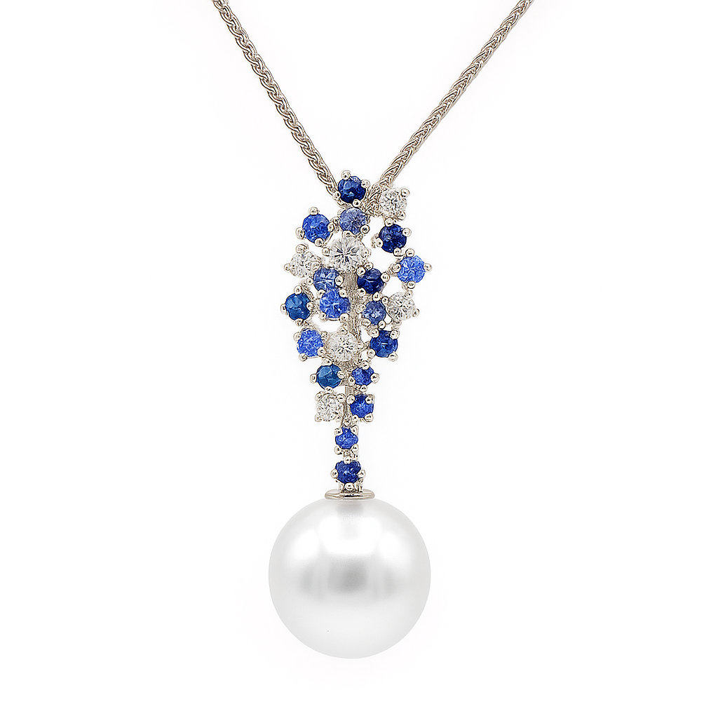 18K White Gold South Sea Pearl Pendant, 12-13mm, 0.8ct